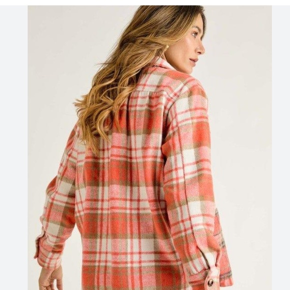 Charlie Holiday NWT Wool-blend Flannel Preston Shacket/PeachCheck Oversized 8/10 - Picture 3 of 9